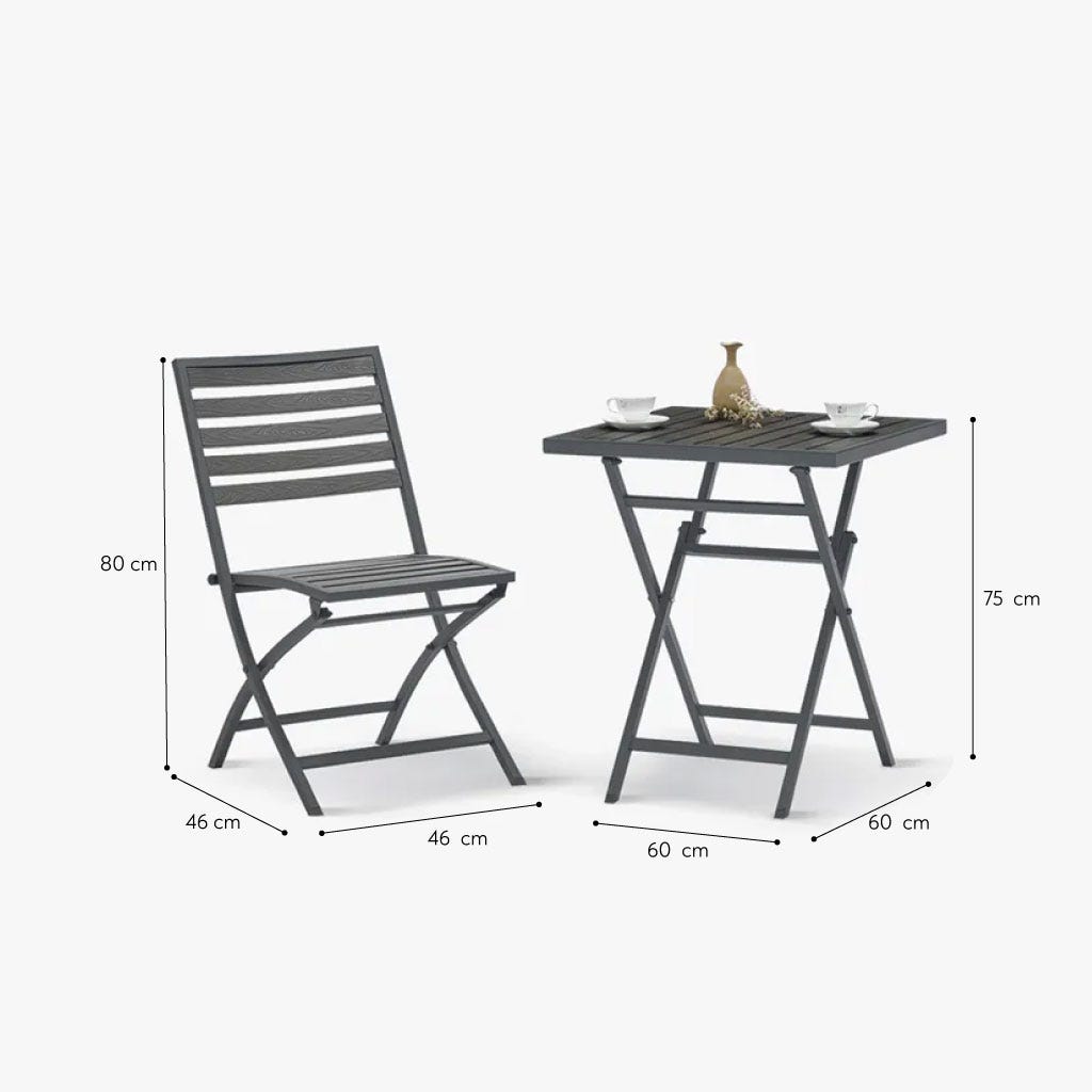 Table + 2 chaises gris LOMBOK