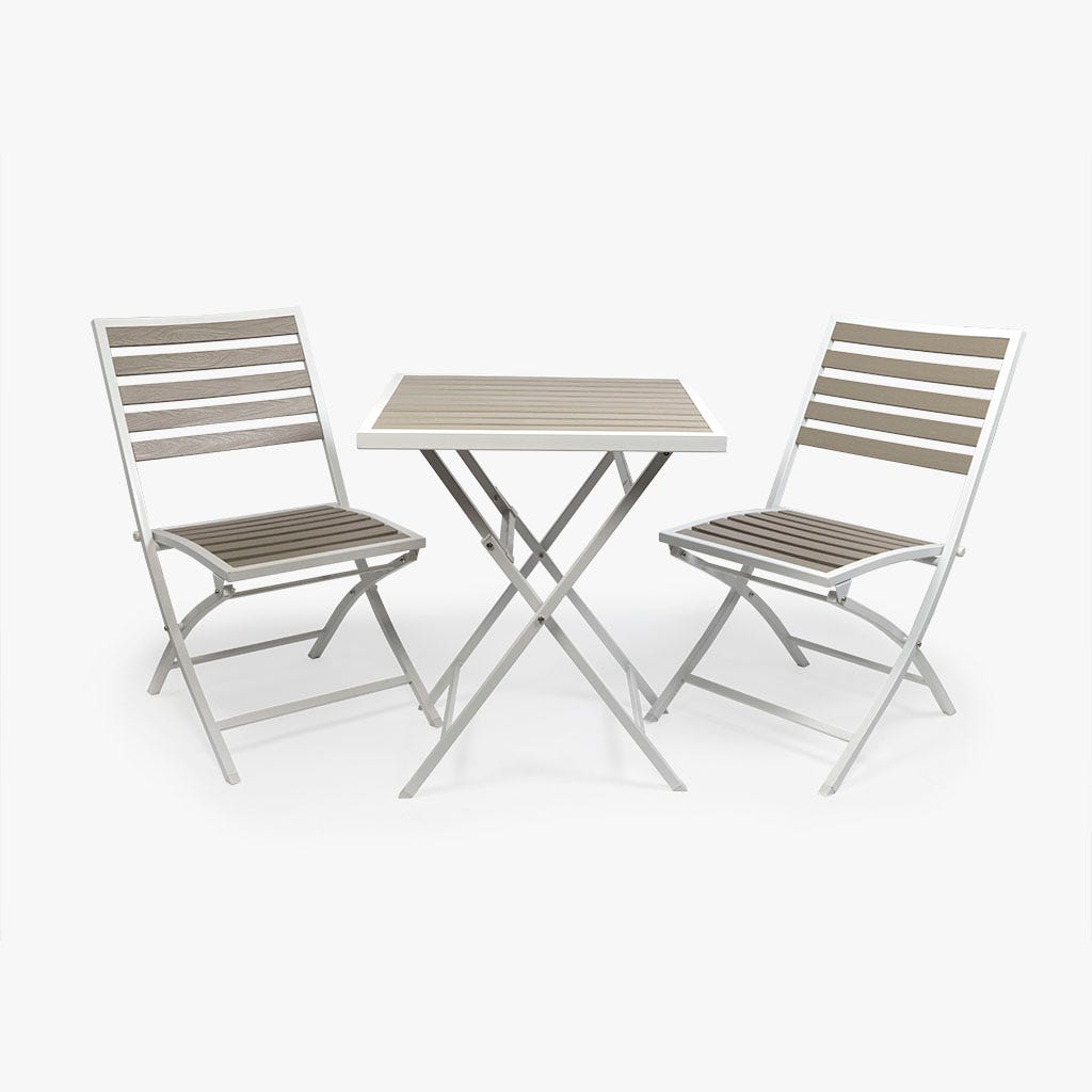 Table + 2 chaises blanc LOMBOK