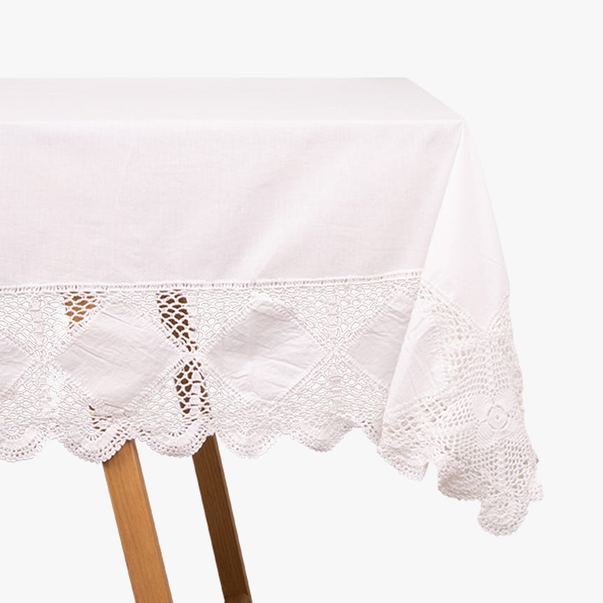 Toalha mesa algodão bordado branco 160x160cm BARCELONETA 