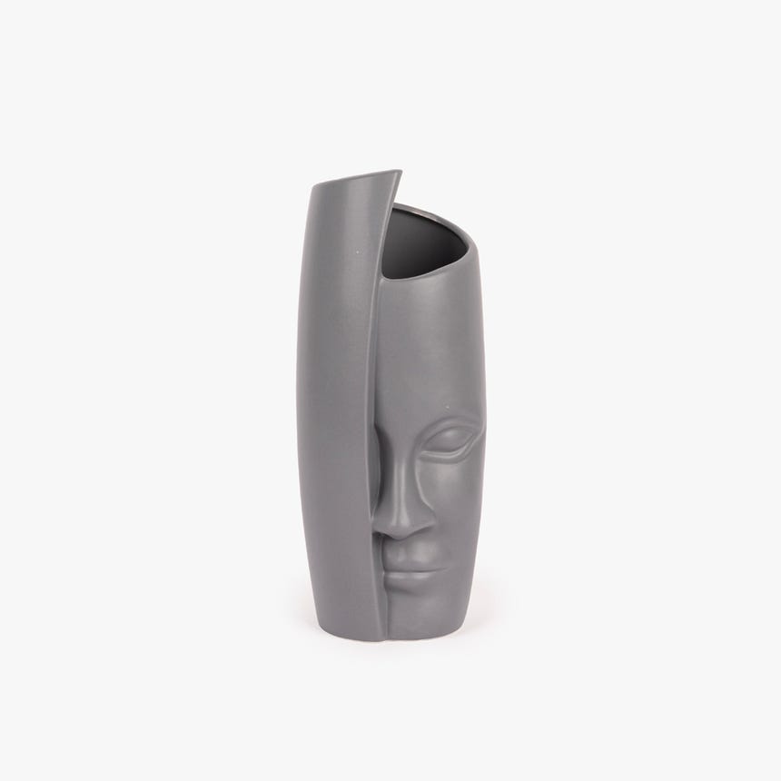Vase à visages gris 13x32cm FACES