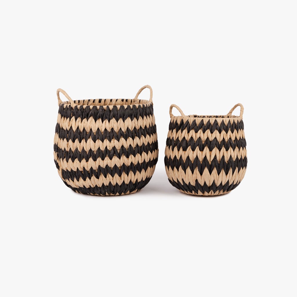 Natural/black zigzag basket D25x25 ODEMIRA