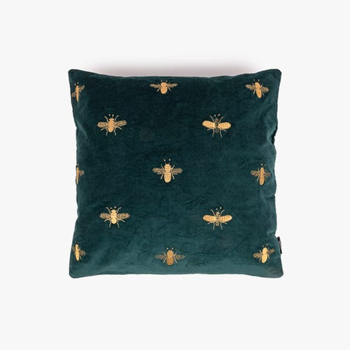Beehive green velvet cushion cover 45x45cm SIMONE