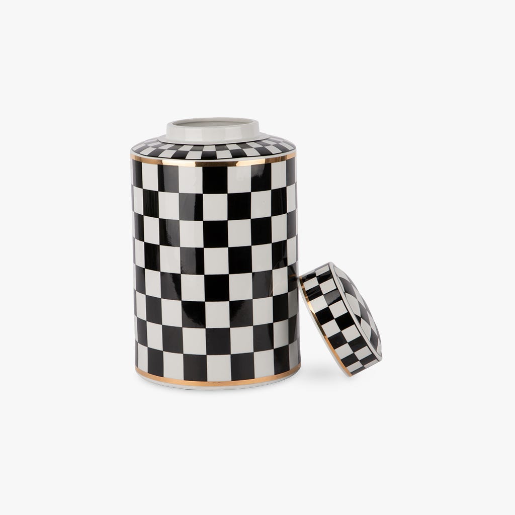 Pote xadrez preto e dourado d18x30 cm IRTICH