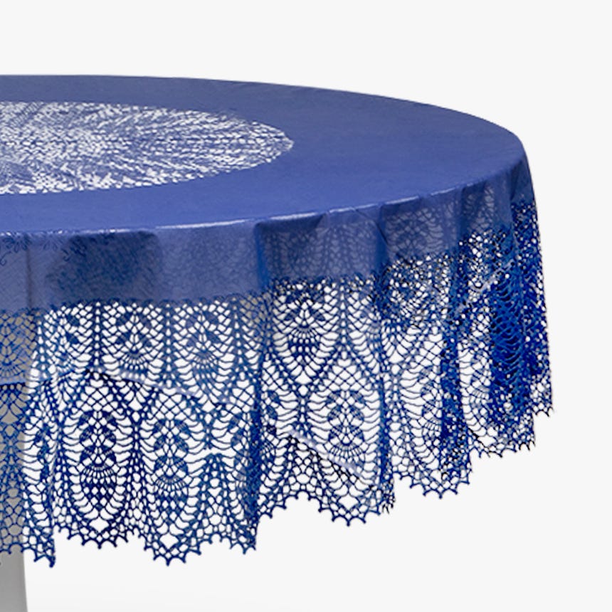 Toalha de mesa PVC renda azul D182cm FIJI 